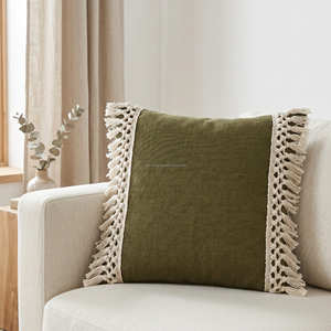 Coussin décoratif en coton bleu 20 × 20 pouces avec bordure tissée, coussin design, décoration contemporaine - Product Image 3