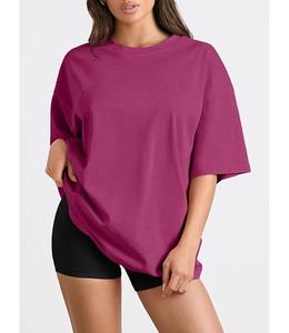 Camiseta de algodón 100% sólido para mujer, manga corta, cuello con hombros caídos, holgada, informal, transpirable, precio mayorista, de Bangladesh - Product Image 2