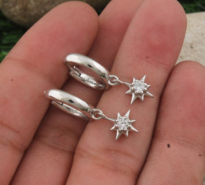 Boucles d'oreilles pendantes en argent sterling 925, étoile, pierre précieuse CZ taille poire, fabrication artisanale, estampées, bijoux de luxe célestes, mariage, bijoux fins pour femmes - Product Image 2