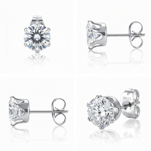 925 Sterling <b>Silver</b> Round <b>Stud</b> <b>Earrings</b> Cubic Zirconia Claw <b>Set</b> Sparkling Ear Jewelry for Wedding Party Gift - Product Image 3