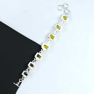 Wholesale Vintage Style Sterling Silver Plated Lemon Quartz Rectangle <b>Stone</b> Toggle Clasp Link <b>Bracelet</b> Bohemian Ethnic Jewelry - Product Image 5
