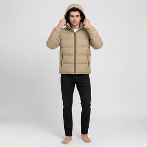 <b>Men</b> <b>Hooded</b> <b>Puffer</b> <b>Jacket</b> Winter Warm Breathable 220g Polyester Filling Zipper Closure Casual Solid Color Loose Front Zippers - Product Image 3