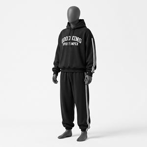 Conjunto de chándal oversize negro con paneles de contraste en las mangas, sudadera con capucha y pantalones de chándal de corte holgado, ribete bicolor y forro polar grueso cepillado. - Product Image 3