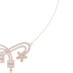 Rose <b>Gold</b> Lab Grown Diamond <b>Infinity</b> Floral Pendant <b>Necklace</b> for Women | Elegant Baguette & Round Diamond Chain Gift - Product Image 4