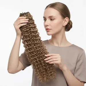 100% Remy Weft <b>Curly</b> Hair Highlighted Full Lace <b>Wig</b> Long Honey <b>Brown</b> Natural <b>curly</b> Texture Human Weft Customizable Size - Product Image 3