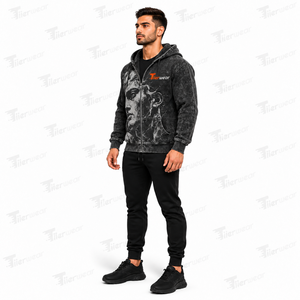 Wholesale Acid Wash Zip Up Hoodie Men Cotton Fleece Casual Streetwear Hoodie Custom OEM Private Label Clothing Manufacturer - Product Image 2