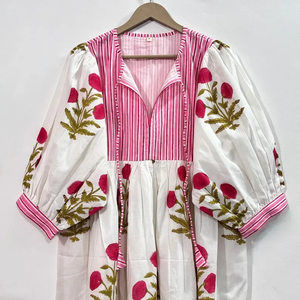 Vestido Casual Midi para Mujer, Tejido 100% Algodón, Liso, Manga Corta, Cintura Imperio, Estilo Babydoll, Cuello en V, Holgado, Funcional - Product Image 4