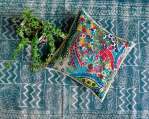 Handcrafted Quilted 100% Cotton <b>Square</b> Floral Pattern Reversible <b>Pillowcase</b> Bohemian Home & Hotel Decor - Product Image 1