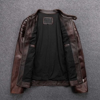 Blouson de moto homme en cuir véritable et toile, col montant, fermeture éclair, imperméable, respirant, coupe-vent, ajusté, hiver