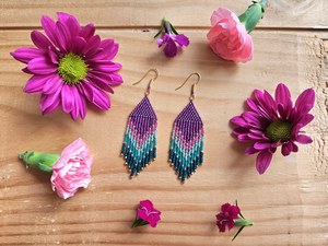 Universal Overseas Bohemian Tassel <b>Drop</b> Earrings Women's Purple Blue Beaded Gold Plated Alloy Fashion Jewelry Party Style INDIA - Product Image 3