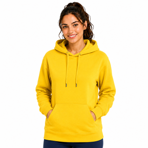 Damen Gelber Kapuzenpullover Einfarbig Fleece Langarm Lässig Kordelzug Taschen-Design Winter Schnelltrocknend 100% Vorderseitig - Product Image 1