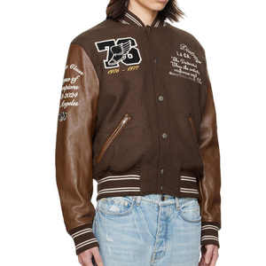 Chaqueta de béisbol de cuero Vintage para hombre de invierno otoño con logotipo bordado del fabricante estilo universitario Letterman Varsity - Product Image 5