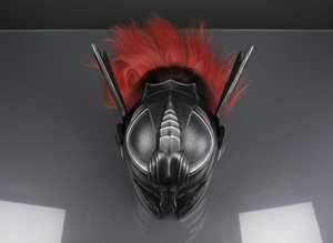 Casco de Dragón con Extensión de Pelo Rojo, Armadura de Acero Inoxidable Niquelado Negro, Temática de Hadas, Hecho a Mano - Product Image 3