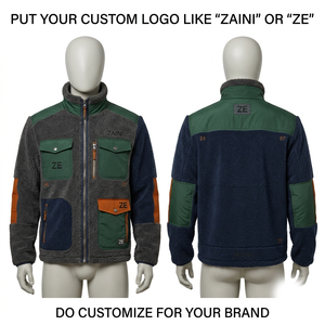 Premium 320 GSM Sherpa Fleece <b>Puller</b> Jacket Green Navy Contrast Panels Custom Logo Outdoor Wear - Product Image 1