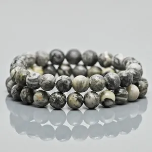 Natural Grey Jasper 8mm Smooth Round AA Grade Gemstone Beads <b>Stretch</b> <b>Bracelet</b> Healing Jewelry Wholesale - Product Image 5