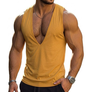 Mens Deep V-Neck Muscle Fit Tank Top Wholesale Customizable Low Cut Sleeveless Summer Fashion Beach Wear Bulk Order Tank Tops - Product Image 1