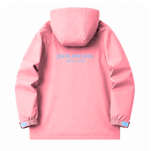 Veste coupe-vent et imperméable personnalisée Jack and Jill of America, bleu ciel et rose, polyester, manches longues, fermeture éclair sur le devant, logo brodé - Product Image 3