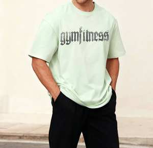 เสื้อยืดออกกำลังกายผู้ชายทรงโอเวอร์ไซส์ สีเขียวมิ้นท์ แขนสั้น ลายกราฟิกสไตล์โกธิค ทรงหลวม ใส่สบาย เหมาะสำหรับออกกำลังกายและสตรีทแวร์ - Product Image 1