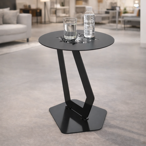 Mesa de Bistro Redonda de Diseño, Metal Negro con Recubrimiento en Polvo, Superficie Decorativa con Patrón Cortado, Base Angular Robusta, Mueble Duradero para Sala de Estar - Product Image 6
