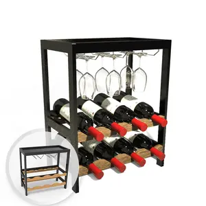 Wall Mounted Floor Wooden Wine Black Rack Glass Champagne Bottles Storage Movable Display Holder