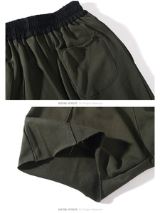 Men’s Oversized Drop Crotch Shorts Casual Loose Fit Cotton Raw Hem <b>Knee</b> Length Harem Shorts - Product Image 5