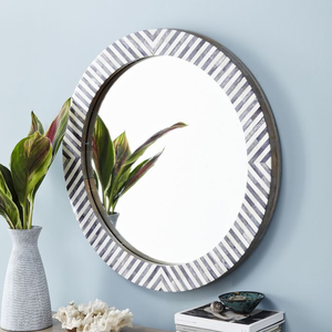 Handmade Bone Inlay Rectangular Wall <b>Mirror</b> Frame Silver Geometric Pattern Modern Farmhouse Luxury Decorative <b>Accent</b> - Product Image 5