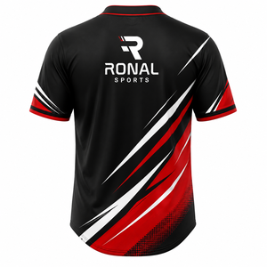 เสื้อเบสบอล RONAL SPORTS สีดำ แดง ขาว สำหรับผู้ชาย แขนสั้น ระบายเหงื่อได้ดี พิมพ์ลายแบบ Sublimated ทรงปกติ เสื้อผ้าสำหรับผู้ใหญ่ - Product Image 2