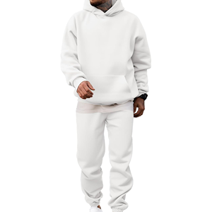 Conjunto de Sudadera con Capucha y Pantalones Deportivos Blancos para Hombre, de Algodón, Estilo Holgado, Informal, de Dos Piezas - Product Image 1