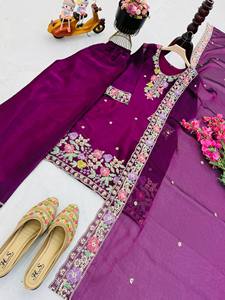 Ensemble Salwar Kameez brodé violet pour femmes, tenue traditionnelle indienne pakistanaise avec dupatta pour mariage et fête - Product Image 4