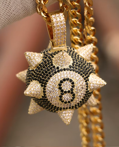 Collier pendentif marteau météore 8 boules en laiton plaqué or avec incrustation de zircon, bijoux chaîne unisexe style Hip Hop - Product Image 3