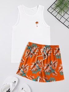 Men's Casual Summer Beach Vacation Vest Shorts Set Featuring Trendy Sleeveless Tank Top & Short 100% Cotton Quick Dry - Product Image 4
