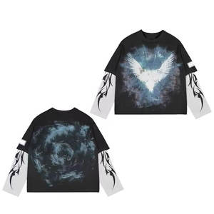 T-shirt léger à double manche avec détails estampés à chaud, motif appliqué personnalisé, superposition moderne, 100 % coton, écologique - Product Image 4