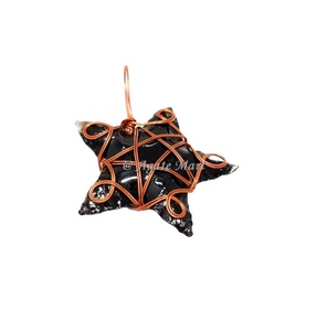 Colgante de estrella de obsidiana negra, piedra preciosa de ágata semipreciosa envuelta en alambre, estilo Shui Feng, grabado, tallado de amor para decoración del hogar - Product Image 1