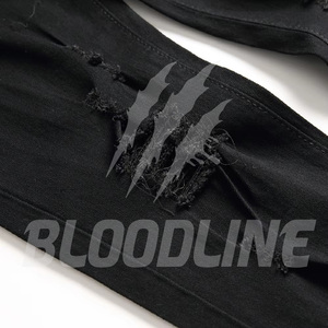 Bloodline Men's Slim Fit Distressed Ripped Denim Jeans <b>Straight</b> Leg Cotton Midweight Casual Autumn Style - Product Image 5