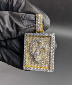 Luxury Moissanite Diamond <b>Initial</b> Letter Pendant Yellow Gold Square Halo Hip Hop Statement <b>Necklace</b> Fine Jewelry Gift - Product Image 1