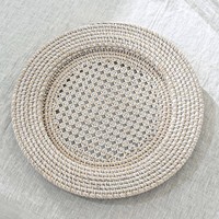 Assiettes de présentation en rotin tressé à la main, sous-assiettes de table argentées, fournisseur de sets de table, sous-assiettes décoratives