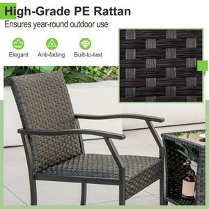 Set di 3 Sedie da Giardino in Vimini con Cuscini in Schiuma ad Asciugatura Rapida per Uso Esterno - Product Image 5