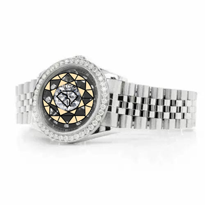 Iced Out Daily Wear Hip Hop Stainless Steel Quartz <b>Watch</b> Diamond Bezel Roman Numeral Dial 46mm <b>Case</b> Push Button Hidden Clasp - Product Image 4