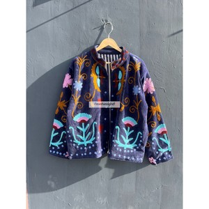 Women's Casual Jacket Flowers Embroidery Jacket Handmade Suzani Jacket <b>Coat</b> Soft Velvet Short Unisex Jacket - Product Image 1