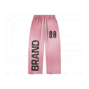 Men's <b>Pink</b> Hooded <b>Tracksuit</b> Full Zip Sweatshirt And Pants Set Winter Casual Wear With Brand Print And Side Pockets Flared Pant - Product Image 3