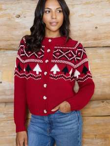 Cardigan en tricot vert pour femme, à manches longues, ouvert sur le devant, motif sapin de Noël, pull d'hiver - Product Image 4