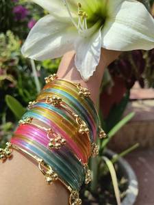 Vibrant Blue Jelly <b>Glass</b> Finish Kashmiri <b>Bangles</b> Set Lightweight Daily Wear Traditional Wedding Stackable Jewellery - Product Image 4