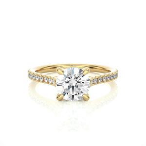Bague en or 10K 14K 18K 22K avec diamant rond, sertie à la main par griffes et canaux, bijou personnalisé, nouveau design, cadeau parfait pour femme - Product Image 1
