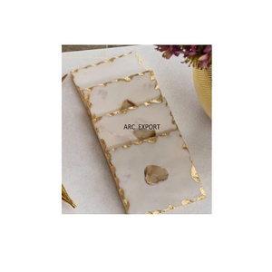 Fantaisie Rectangle Designer marbre fait caboteur décoration luxe moderne décoration Unique dernière bordure d'or décoration caboteur - Product Image 1