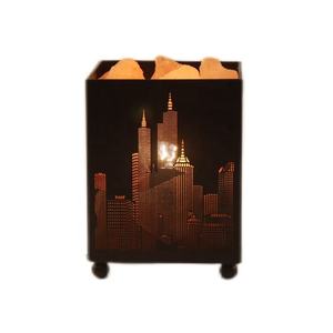 Himalayan Pink Salt Rock Lamp Carved Crystal Salt Chunks in Black Iron Art Basket with <b>Dimmer</b> Natural Crafts Bedside Lamp - Product Image 1