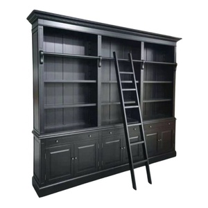 Tủ sách ba ngăn có thang, làm bằng gỗ nguyên khối, kiểu tháo lắp, dùng làm tủ trưng bày, phù hợp với nội thất văn phòng nhà cổ. - Product Image 1