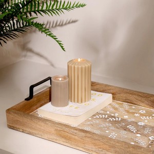 Bandeja Rectangular Grande de Madera Tallada a Mano con Diseños Florales a Cuadros, Asas de Diseño Moderno, para Mesa, Jarrón, Boda, Diwali - Product Image 3
