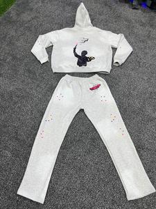 Sweat-shirt et pantalon de survêtement surdimensionnés personnalisés pour l'hiver, 100% coton respirant, motif uni, effet délavé à l'acide, logo sur le devant, service ODM - Product Image 2