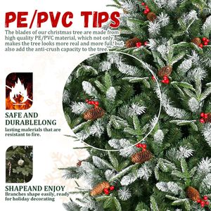 Albero di Natale Artificiale Abete Innevato da 2,1 m con 2178 Punte in PE/PVC, Pigne e Bacche - Decorazione Natalizia Pieghevole - Product Image 4
