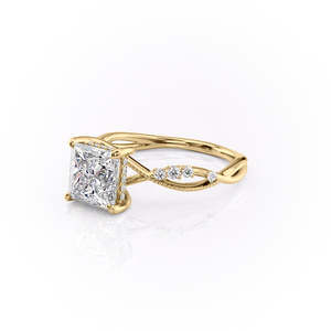 Anillo de compromiso clásico para mujer con diamante moissanita corte princesa y banda trenzada de plata 925 - Product Image 4